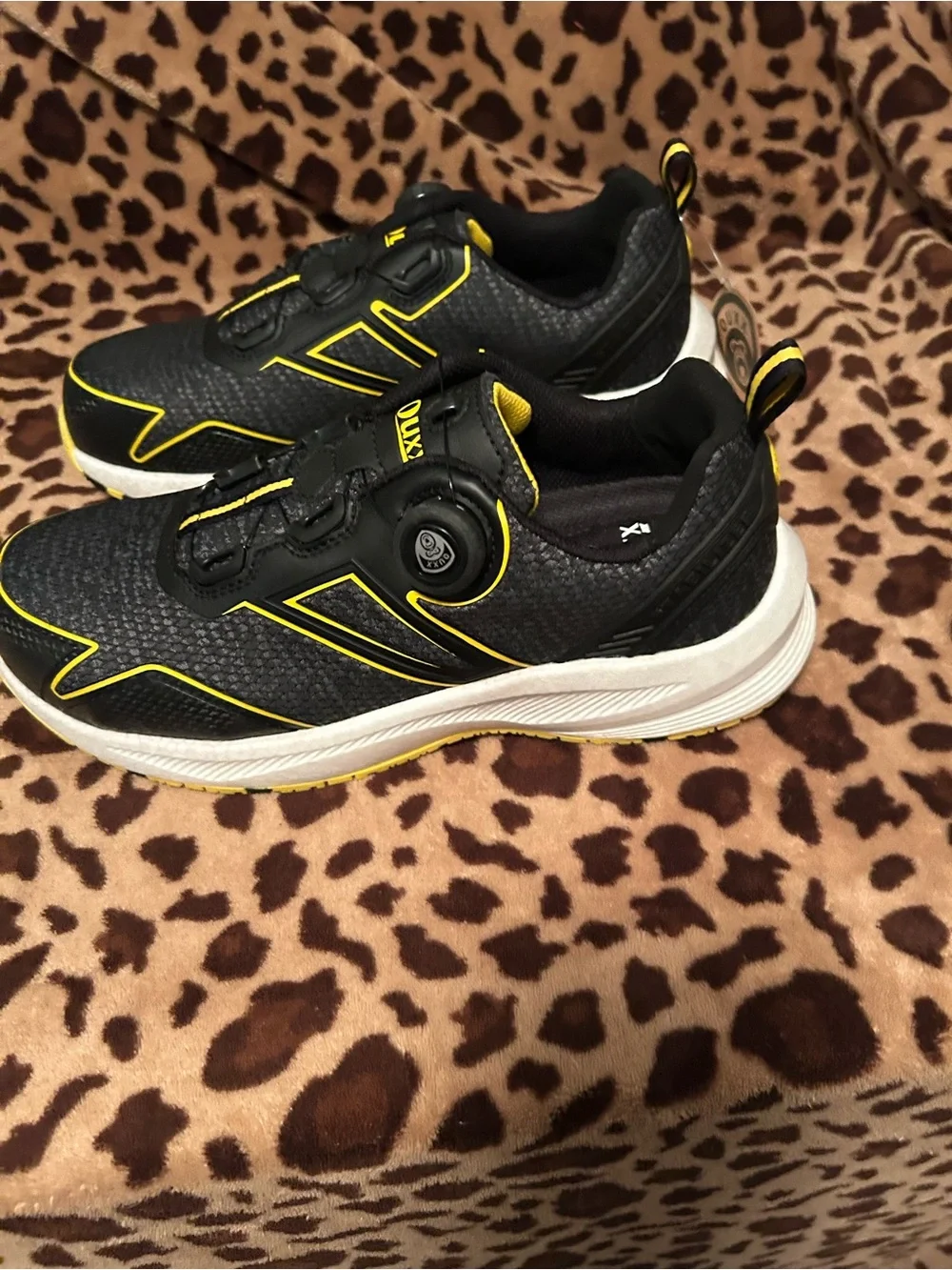 Men's Black and Yellow Athletic Shoes with Dial Closure